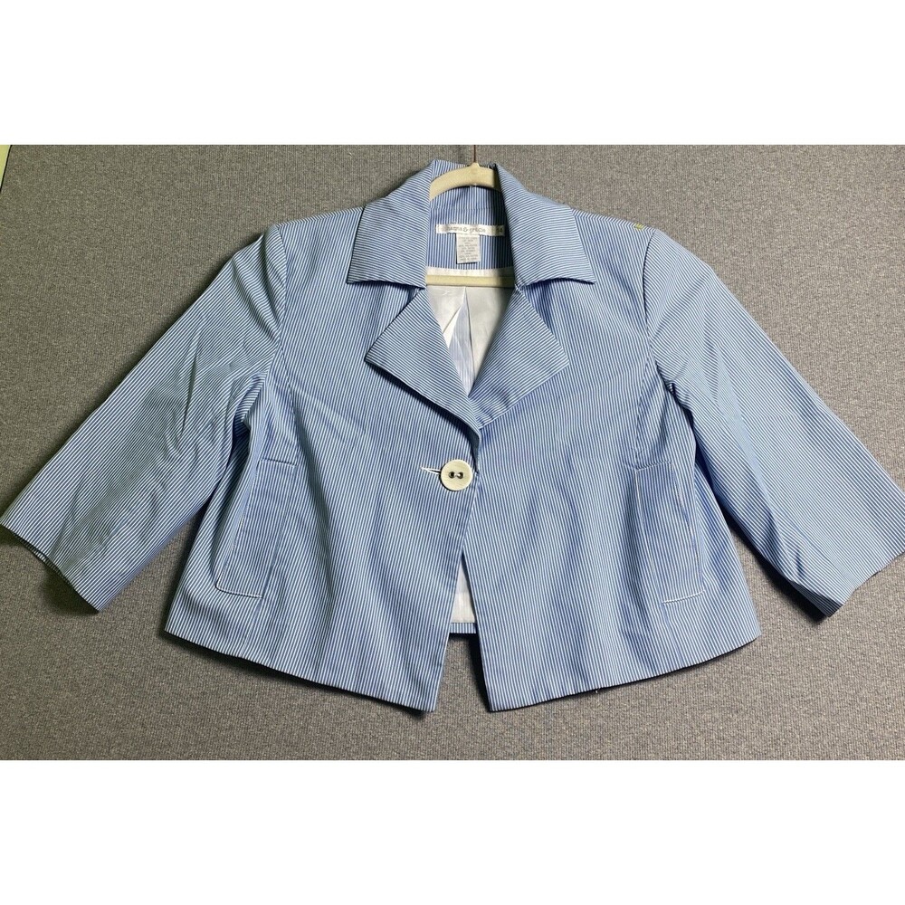VTG Hanna & Gracie SZ 14 Crop Strip Jacket 3/4 Sleeve Notch Collar Single Button